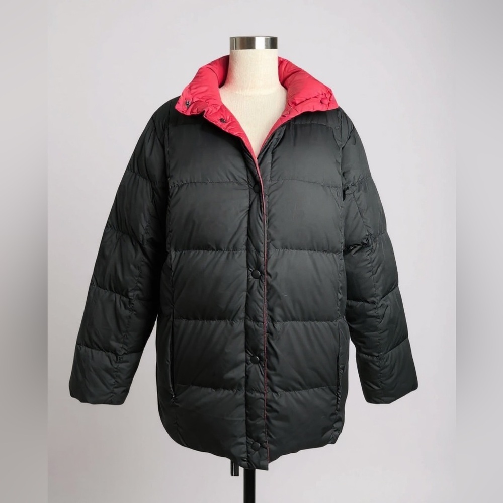 Lands End Puffer Goose-down Reversible Jacket Black/ Pink Medium 8-10